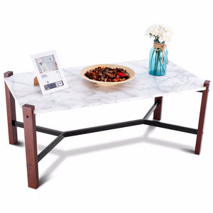 Modern Living Room Coffee Table Accent Cocktail Table White Faux Marble Top Home Furniture HW58606
