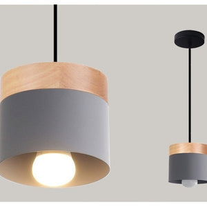 Modern Led Pendant Light Fixture With Wood Iron Dining Room Bar Cafe Restaurant Nordic Indoor Wooden Cylinder Hanging Lamp
