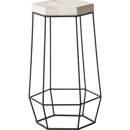 Miz 1 Piece 19.7" H Solid Wood Coffee Table End Sofa Side Snack Accent Table Modern metal Wooden Hexagon Plant Stand