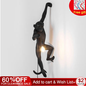Resin Black White Gold Monkey Lamp Pendant Light For Living Room Lamps Art Parlor Study Room Led Lights lustre With E27 Led Bulb
