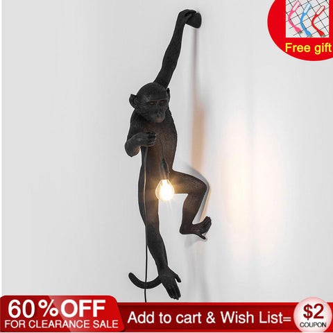 Resin Black White Gold Monkey Lamp Pendant Light For Living Room Lamps Art Parlor Study Room Led Lights lustre With E27 Led Bulb