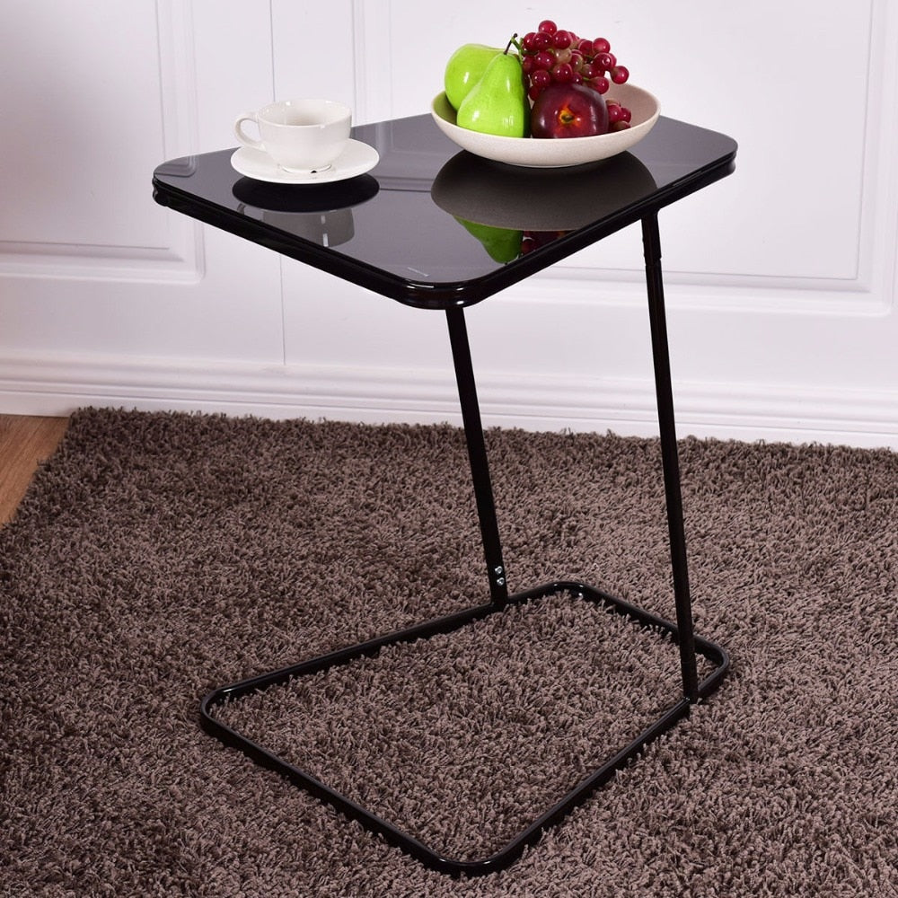 Goplus Modern Glass Top End Table Accent Side Snack Coffee Sofa Table Portable Black C Shape Home Steel Coffee Table HW56084