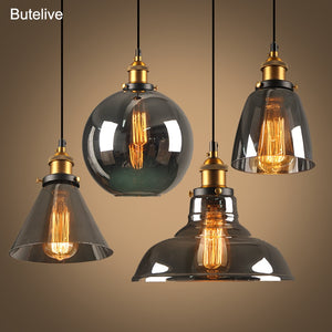 Vintage Pendant Lights Glass Pendant Lamps Loft Industrial Hang Lamp Smoky Grey Lamparas De Techo Colgante Modern Lustre Pendent