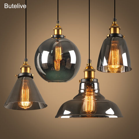 Vintage Pendant Lights Glass Pendant Lamps Loft Industrial Hang Lamp Smoky Grey Lamparas De Techo Colgante Modern Lustre Pendent