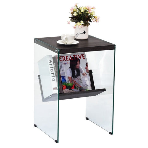 Modern 2-Tier Soho Tempered Glass Accent Table with Extra Storage High Quality Durable Sturdy L-shaped Design End Table HW59447