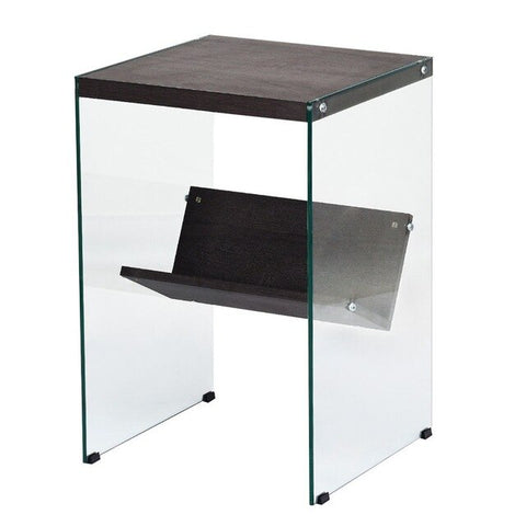 Modern 2-Tier Soho Tempered Glass Accent Table with Extra Storage High Quality Durable Sturdy L-shaped Design End Table HW59447