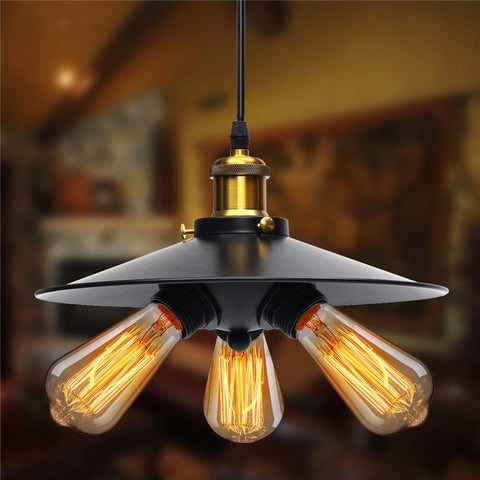 Smuxi E27 Retro Pendant Lamp Industrial Vintage Hanging Iron Pendant Light Lamps Bulb AC110V-220V 3 Heads Black Shell