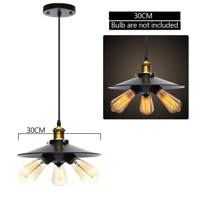 Smuxi E27 Retro Pendant Lamp Industrial Vintage Hanging Iron Pendant Light Lamps Bulb AC110V-220V 3 Heads Black Shell