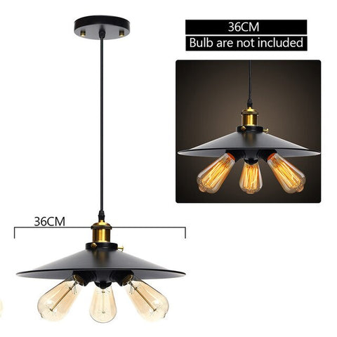 Smuxi E27 Retro Pendant Lamp Industrial Vintage Hanging Iron Pendant Light Lamps Bulb AC110V-220V 3 Heads Black Shell