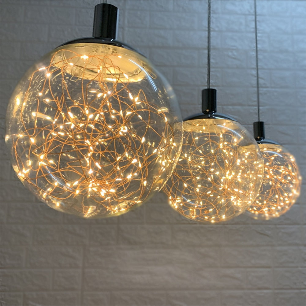 glowworm LED String pendant lights Nordic hanging lamp modern light fixture loft clear glass ball lighting home decor diningroom