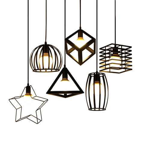 Nordic Kitchen Pendant Lights White Black Metal Cage Lampshade Dining Room E27 LED Ceiling Hanging Lamp for Home Living Room Bar