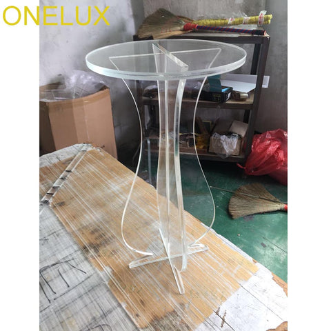 Clear Round Acrylic Carved Coffee Tea Table, Lucite Accent Pedestal Tables Crossed Legs-2 size options