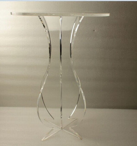 Clear Round Acrylic Carved Coffee Tea Table, Lucite Accent Pedestal Tables Crossed Legs-2 size options