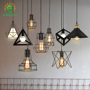 Modern cage Pendant Light Black Iron Hanging Cage Vintage Led Bulb E27 for Dining Room Restaurant Bar Counter Industrial Loft