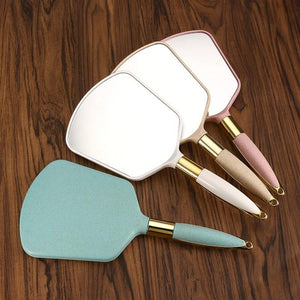 1pc Cute Pink White Plastic Vintage Hand Mirrors Makeup Vanity Mirror Rectangle Hand Hold Cosmetic Mirror With Handle For Gifts