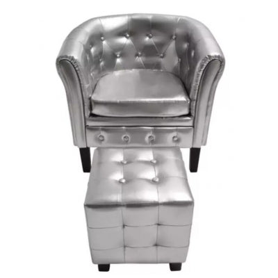 vidaXL Artificial Leather Barrel Tub Chair Armchair Club Bar Coffee Chair Single Sofa Living Room Furniture White Silver gold