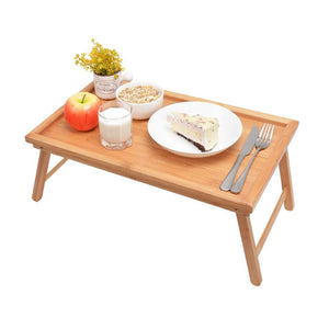 SUFEILE Wooden Folding Laptop Table Breakfast Serving Bed Trays, Adjustable Foldable with Flip Top and Legs Computer desk stand