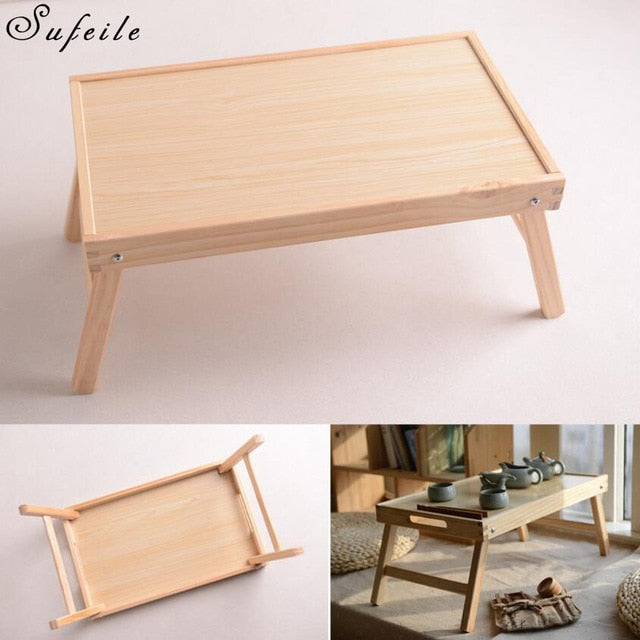 SUFEILE Wooden Folding Laptop Table Breakfast Serving Bed Trays, Adjustable Foldable with Flip Top and Legs Computer desk stand