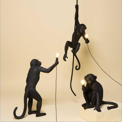 Modern Resin Monkey Pendant Lights Nordic Monkey Hemp Rope Hanging Lamp Dining Room Bar Cafe Wall Floor Table Artlight Fixture