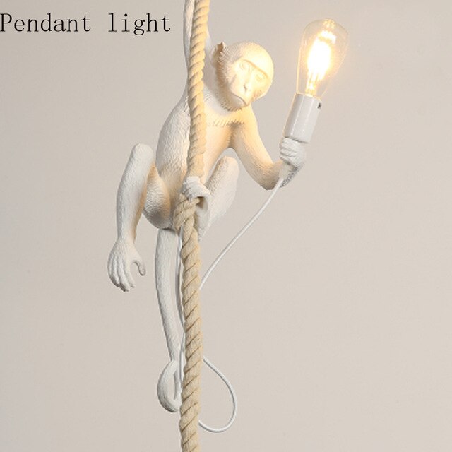 Modern Resin Monkey Pendant Lights Nordic Monkey Hemp Rope Hanging Lamp Dining Room Bar Cafe Wall Floor Table Artlight Fixture