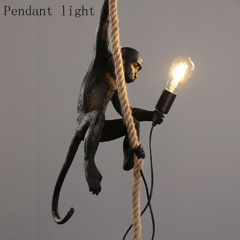 Modern Resin Monkey Pendant Lights Nordic Monkey Hemp Rope Hanging Lamp Dining Room Bar Cafe Wall Floor Table Artlight Fixture