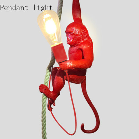 Modern Resin Monkey Pendant Lights Nordic Monkey Hemp Rope Hanging Lamp Dining Room Bar Cafe Wall Floor Table Artlight Fixture