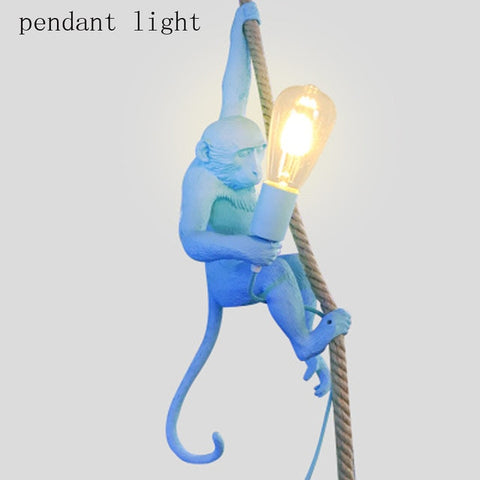 Modern Resin Monkey Pendant Lights Nordic Monkey Hemp Rope Hanging Lamp Dining Room Bar Cafe Wall Floor Table Artlight Fixture