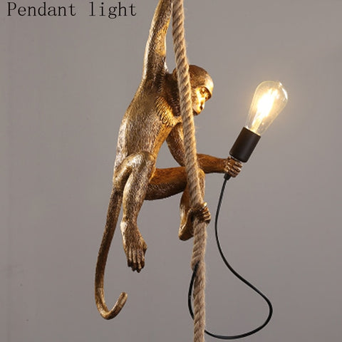 Modern Resin Monkey Pendant Lights Nordic Monkey Hemp Rope Hanging Lamp Dining Room Bar Cafe Wall Floor Table Artlight Fixture