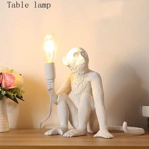 Modern Resin Monkey Pendant Lights Nordic Monkey Hemp Rope Hanging Lamp Dining Room Bar Cafe Wall Floor Table Artlight Fixture